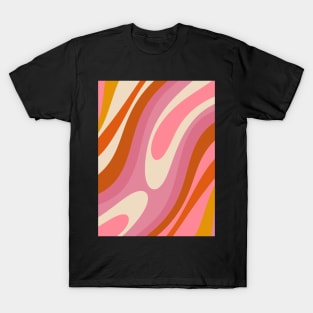 Wavy Loops Retro Abstract Pattern Pink and Burnt Orange T-Shirt